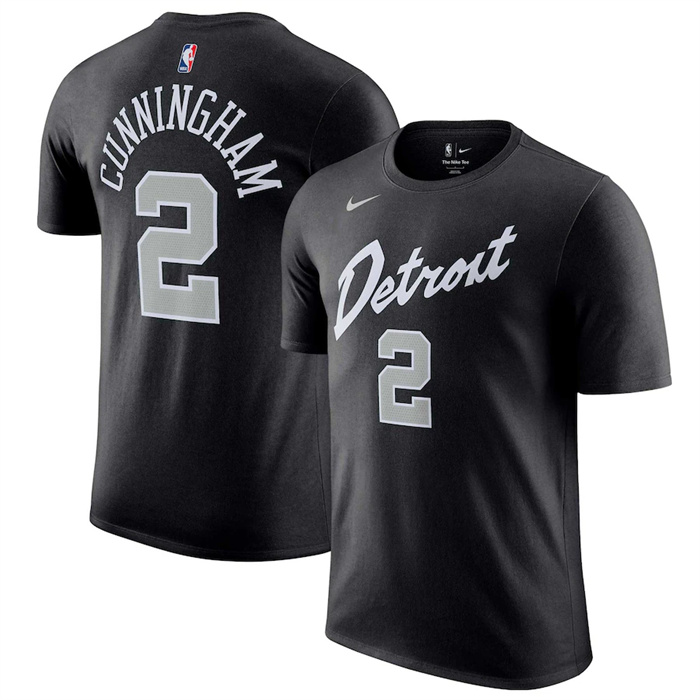 Men's Detroit Pistons #2 Cade Cunningham Black 2023/24 City Edition Name & Number T-Shirt